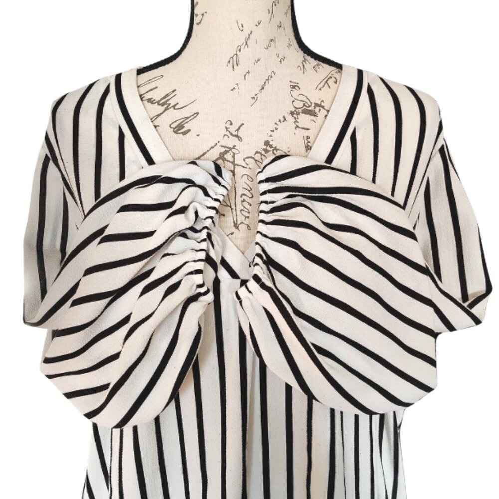 Adrianna Papell Nautical Striped Plus Size Tunic Top 1X Coastal 3/4 Sleeve - Picture 6 of 9